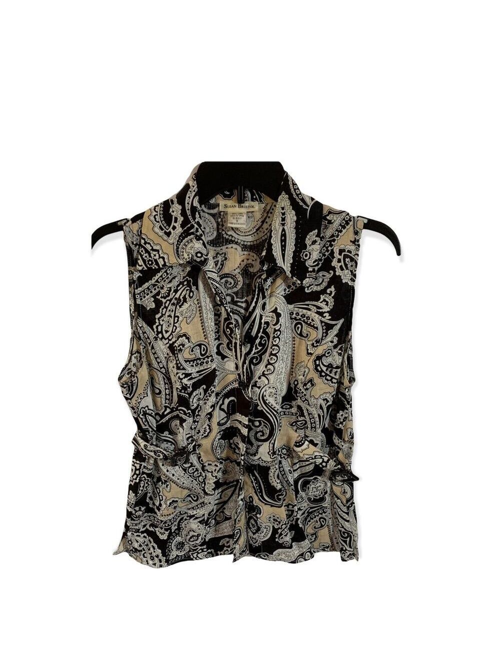 Susan Bristol vintage linen vest buttons adjustable small paisley